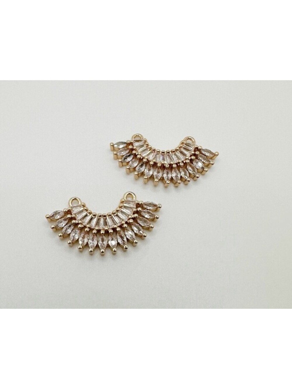 CZ Pave Sunburst Fan Connector Charms Curved Arch Baguette Crystal Link Findings